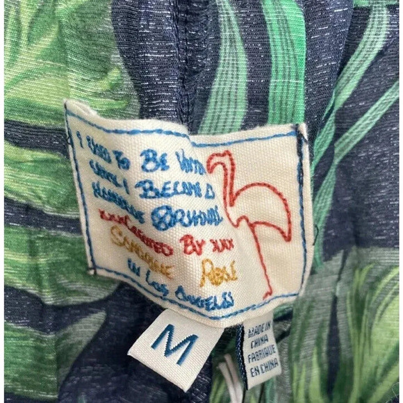 Free People Sandrine Rose Bush Pants Navy Blue Palm Trees Tie Waist Cropped Sz M - Picture 15 of 15